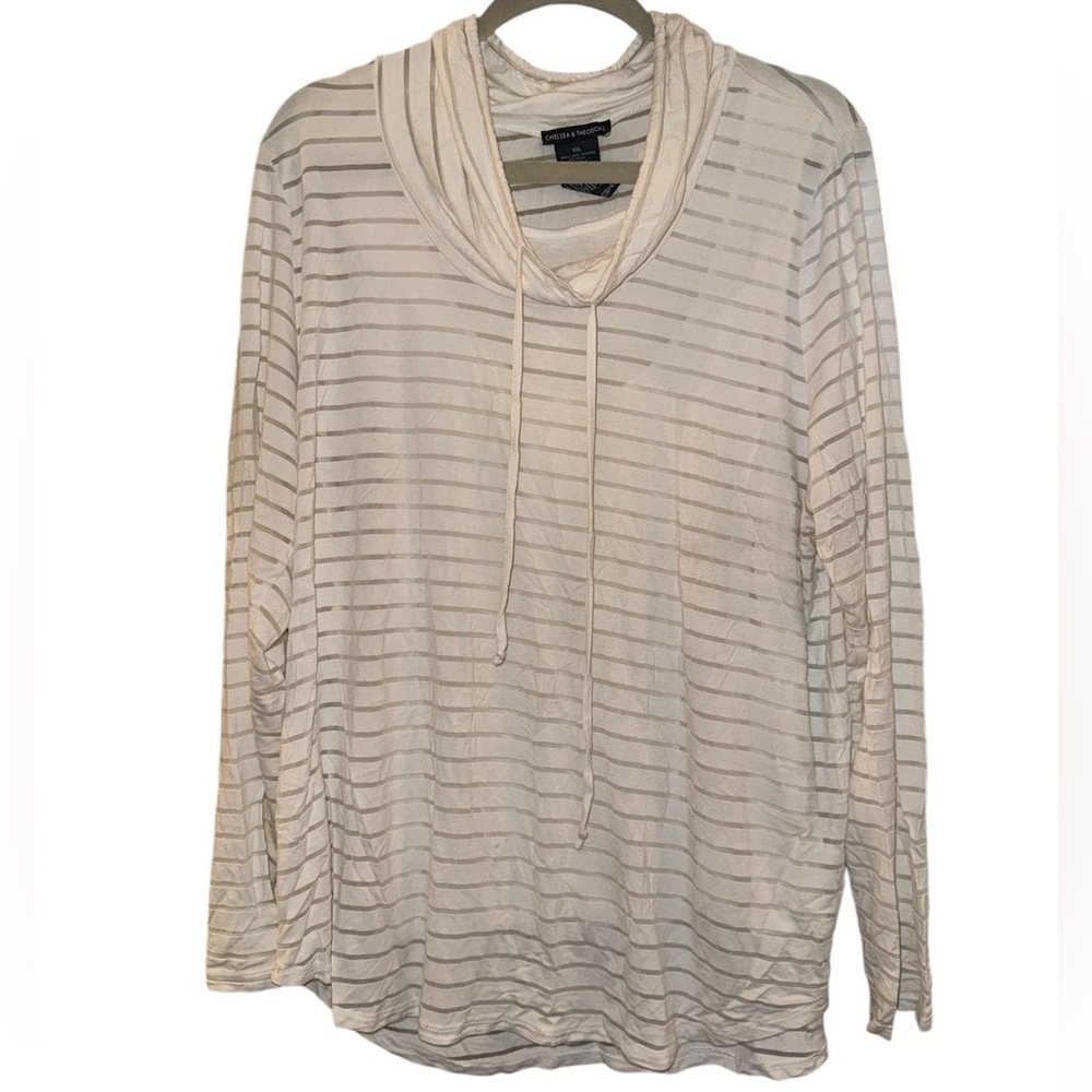 Chelsea & Theodore White Striped Mock Neck Sweatshirt XXL